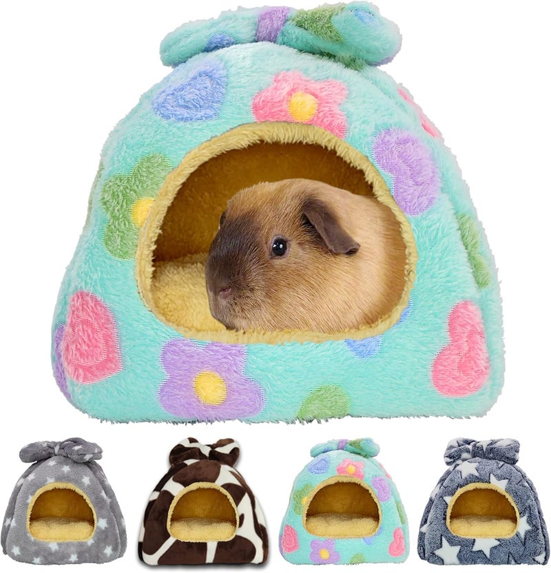 GINIDEAR Guinea Pig Bed, Guinea Pig Warm Hideout House Accessories Cozy Bed for Small Animals Hamsters Chinchillas Dwarf Bunnies Hedgehogs. M, Green Flower - Image 1
